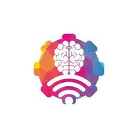 conception de logo de concept de forme d'engrenage cerveau et wifi. éducation, technologie et expérience en affaires. icône du logo du cerveau wi-fi vecteur