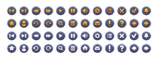 boutons web avec texture de pierre et icônes de menu vecteur
