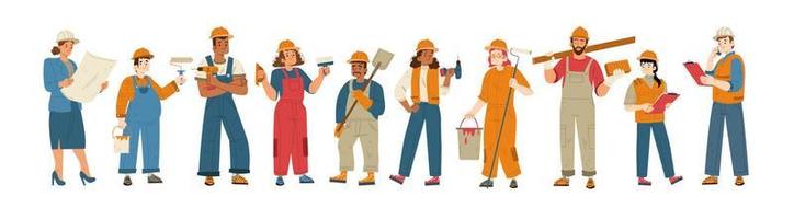 constructeurs et ouvriers du bâtiment dans des casques vecteur