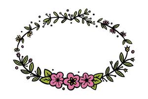 couronne ovale de fleurs pour les invitations et la décoration de journaux de balle. diviseur ou cadre de couronne ovale. illustration vectorielle de griffonnage vecteur