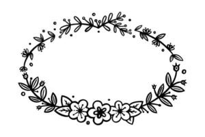 couronne ovale de fleurs pour les invitations et la décoration de journaux de balle. diviseur ou cadre de couronne ovale. illustration vectorielle de griffonnage vecteur