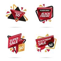 vente de rabais du vendredi noir collection de badges de style moderne couleur or rouge noir vecteur