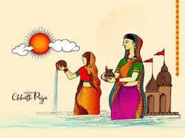 heureux chhath puja culte du soleil fond de festival religieux vecteur