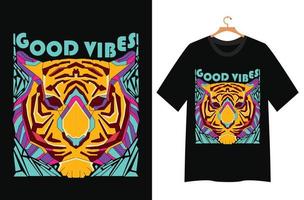 visage de tigre bonnes vibrations pour la conception de t-shirt vecteur