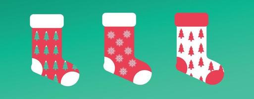 chaussettes de noël, avec sapins de noël et flocons de neige vecteur