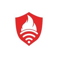 combinaison de logo feu et wifi. symbole ou icône de flamme et de signal. vecteur
