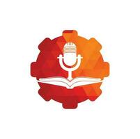 conception de logo vectoriel de forme d'engrenage de livre de podcast. concept de logo de podcast d'éducation