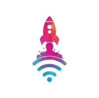 création de logo vectoriel de fusée wifi. symbole de signal wifi et vecteur de conception de fusée.