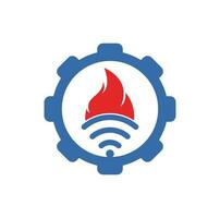 conception de logo d'engrenage wifi feu. symbole ou icône de flamme et de signal. vecteur