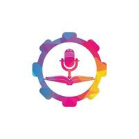 conception de logo vectoriel de forme d'engrenage de livre de podcast. concept de logo de podcast d'éducation