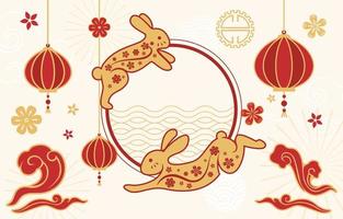 lapin d'eau or et rouge sur le concept du nouvel an chinois vecteur