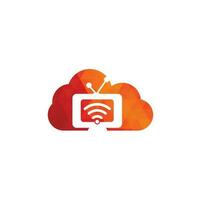 vecteur de logo de concept de forme de nuage tv et wifi. symbole ou icône de télévision et de signal. logo média et radio unique