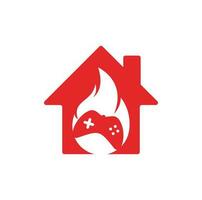 jeu feu maison forme concept logo icône conçoit vecteur. manette de jeu avec un feu pour le logo de jeu vecteur