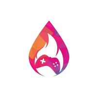 icône de logo de concept de forme de goutte de feu de jeu conçoit vecteur. manette de jeu avec un feu pour le logo de jeu vecteur