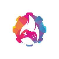 L'icône du logo de concept de forme d'engrenage de feu de jeu conçoit le vecteur. manette de jeu avec un feu pour le logo de jeu vecteur