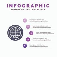 monde globe grand pense solide icône infographie 5 étapes présentation fond vecteur