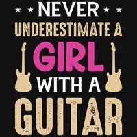 ne sous-estimez jamais une fille avec un design de t-shirt de guitare vecteur