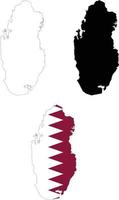 carte du qatar avec drapeau. carte muette qatar. silhouette de carte vectorielle qatar. style plat. vecteur