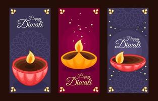 bannière verticale joyeux diwali diya vecteur