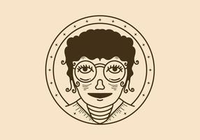 illustration d'art vintage d'un visage de fille bouclée portant de grandes lunettes rondes vecteur