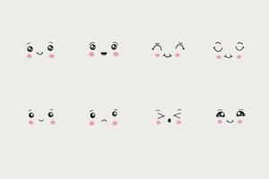 kawaii, ensemble d'icônes emoji mignonnes, personnages de dessins animés émotionnels dessinés à la main. émotions drôles mignonnes. vecteur