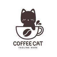 joli logo de chat avec une tasse de café vecteur