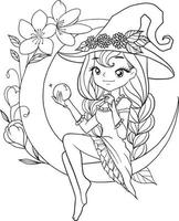 sorcière fille dessin animé griffonnage kawaii anime coloriage mignonne illustration dessin clipart personnage chibi manga des bandes dessinées vecteur