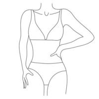 vecteur belle illustration de corps de femmes. figure féminine linéaire minimaliste. lingerie abstraite, dessin au trait sensuel bikini. corps positif