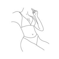 vecteur belle illustration de corps de femmes. figure féminine linéaire minimaliste. lingerie abstraite, dessin au trait sensuel bikini. corps positif