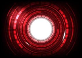 vecteur abstrait rouge cyberespace numérique et fond de technologie d'ingénierie avec cercle de lumière néon
