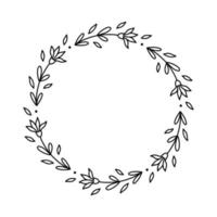 couronne florale isolée sur fond blanc. cadre rond avec des fleurs. illustration vectorielle dessinée à la main dans un style doodle. parfait pour les cartes, invitations, décorations, logo, divers designs. vecteur