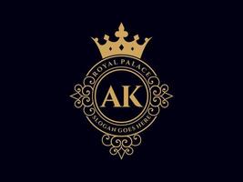 lettre ak logo victorien de luxe royal antique avec cadre ornemental. vecteur
