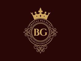 lettre bg logo victorien de luxe royal antique avec cadre ornemental. vecteur