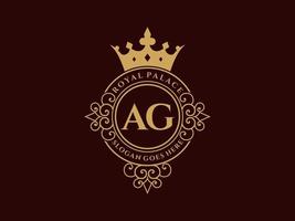 lettre ag logo victorien de luxe royal antique avec cadre ornemental. vecteur