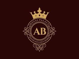 lettre ab logo victorien de luxe royal antique avec cadre ornemental. vecteur