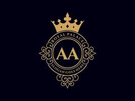 lettre aa logo victorien de luxe royal antique avec cadre ornemental. vecteur