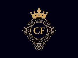 lettre cf logo victorien de luxe royal antique avec cadre ornemental. vecteur