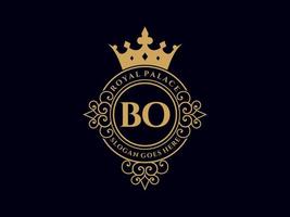 lettre bo logo victorien de luxe royal antique avec cadre ornemental. vecteur