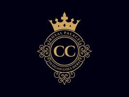 lettre cc logo victorien de luxe royal antique avec cadre ornemental. vecteur