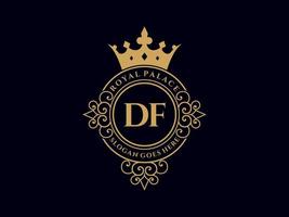lettre df logo victorien de luxe royal antique avec cadre ornemental. vecteur