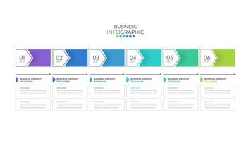 le modèle de conception infographique peut être utilisé pour la présentation, la bannière, le graphique, le flux d'affaires et le diagramme. modèle de chronologie plat moderne avec 6 options, pièces, étape pour le processus. modèle abstrait. vecteur