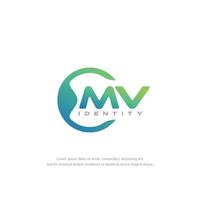 mv lettre initiale ligne circulaire modèle de logo vecteur avec dégradé de couleurs