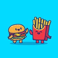 mignon burger et frites illustration d'icône vectorielle. concept d'icône de restauration rapide isolé vecteur premium. style de dessin animé plat