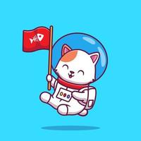 astronaute de chat mignon tenant illustration d'icône de vecteur de dessin animé de drapeau. concept d'icône de science animale isolé vecteur premium. style de dessin animé plat