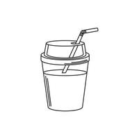 boissons froides rafraîchir une tasse en plastique avec une icône de style de ligne de paille vecteur
