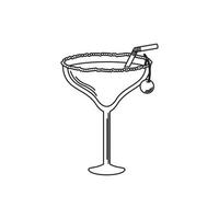 boit un cocktail avec une icône de style de ligne de célébration de cerise et de paille vecteur