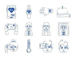 ensemble d'icônes de style ligne bleue médecin santé médecine soins vecteur