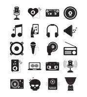 musique mélodie son audio icônes définies icône de style silhouette vecteur