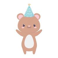 joyeux anniversaire ours mignon chapeau de fête animal dessin animé vecteur