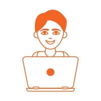 adolescent avec ordinateur portable icône de style de couleur de ligne d'éducation à domicile vecteur
